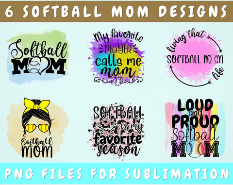 Softball Mom Sublimation Designs, 6 Softball Mom PNG Files, Softball Mom Messy Bun PNG, Softball Is My Favorite Season PNG Sublimation HappyDesignStudio 