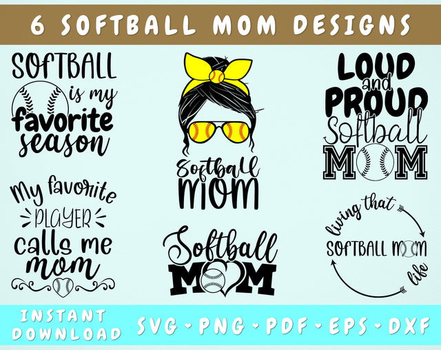 Softball Mom SVG Bundle, 6 Designs, Softball Shirt SVG, Loud And Proud Softball Mom SVG, Softball Mom Messy Bun SVG, Softball Fan SVG SVG HappyDesignStudio 