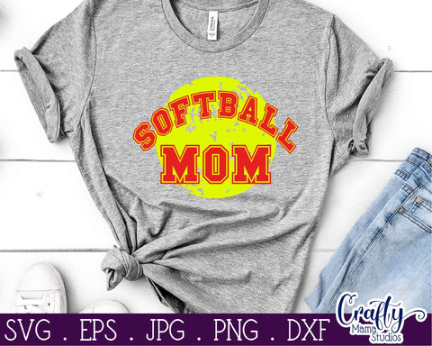 Softball Mom svg - Distressed Mom Shirt Svg, Softball Svg SVG Crafty Mama Studios 