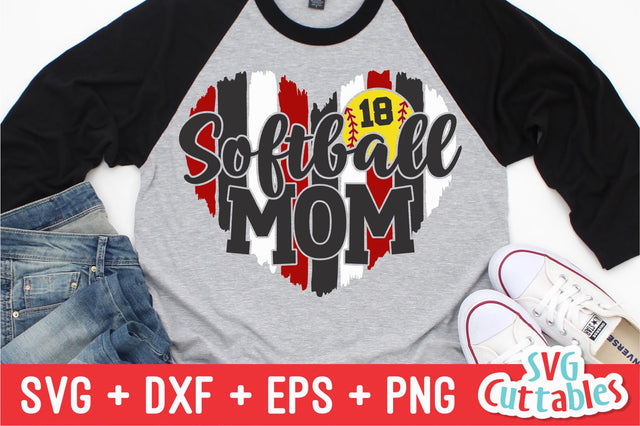 Softball Mom svg - Softball Cut File - svg - dxf - eps - png - Softball Heart Brush Strokes - Silhouette - Cricut - Digital File SVG Svg Cuttables 