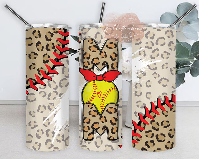 Softball Mom Tumbler Png, Mom Leopard 20oz Full Tumbler Wrap, Softball Leopard Design Tumbler, Mother's Day Gift, Sport Mom Sublimation Design for Straight, Digital Download Sublimation Rabbitmakies 