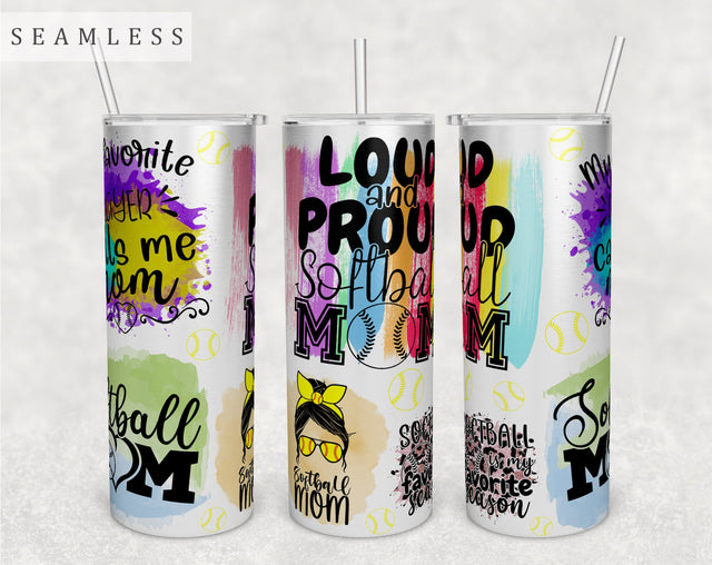Softball Mom Tumbler Wrap, 20 Oz Skinny Tumbler Softball Mom Sublimation Design, Seamless Softball Mama Tumbler PNG Sublimation HappyDesignStudio 