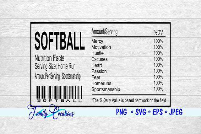 Softball Nutrition Label SVG Family Creations 