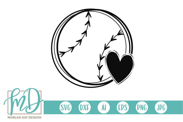 Softball Outline with Heart SVG Morgan Day Designs 