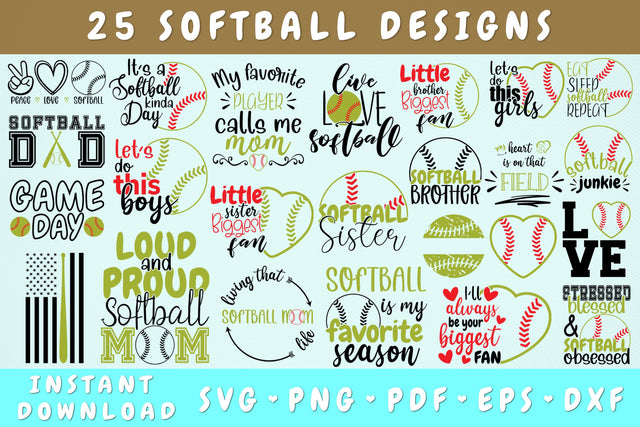 Softball Quote SVG Bundle - 25 Designs, Softball Cut Files For Cricut, Silhouette SVG HappyDesignStudio 