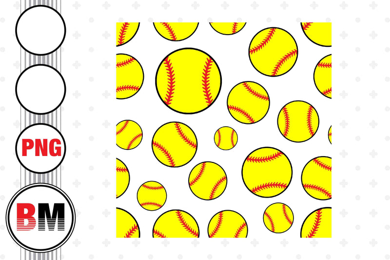 Softball Seamless Pattern PNG Files - So Fontsy