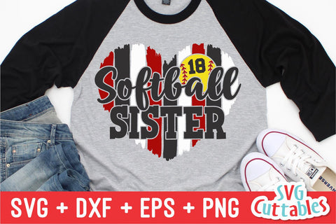 Softball Sister svg - Softball Cut File - svg - dxf - eps - png - Softball Heart Brush Strokes - Silhouette - Cricut - Digital File SVG Svg Cuttables 