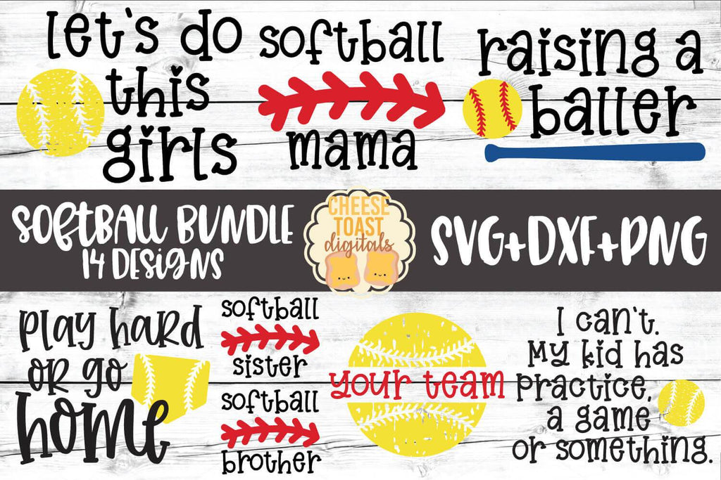 Softball SVG Bundle - 14 Designs SVG PNG DXF Cut Files - So Fontsy