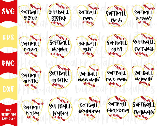 softball svg bundle, softball mom svg bundle, softball mama svg, softball svg, softball hearts svg, softball aunt svg, softball grandma svg SVG WildOakSVG 