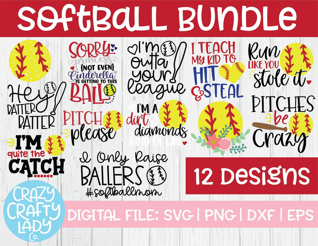 Softball SVG Cut File Bundle - So Fontsy
