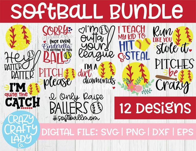 Softball SVG Cut File Bundle SVG Crazy Crafty Lady Co. 