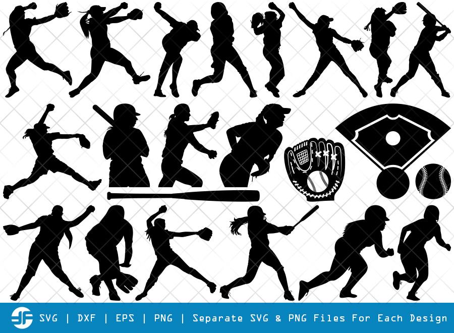 Softball SVG Cut Files | Softball Player Silhouette Bundle - So Fontsy