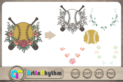 Softball Svg, Floral Softball Svg, Softball Svg Files, Sports Svg, Bat Svg SVG Artinrhythm shop 