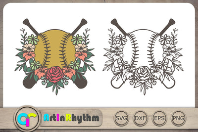 Softball Svg, Floral Softball Svg, Softball Svg Files, Sports Svg, Bat Svg SVG Artinrhythm shop 