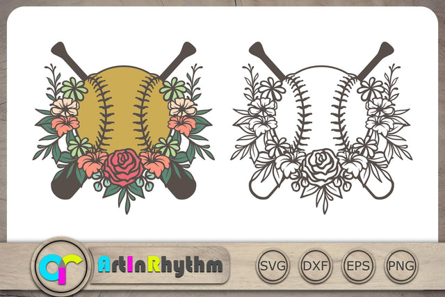 Softball Svg, Floral Softball Svg, Softball Svg Files, Sports Svg, Bat Svg SVG Artinrhythm shop 
