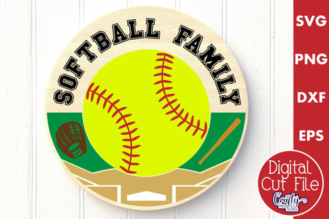 Softball Svg, Round Sports Sign, Sport Family Door Hanger SVG Crafty Mama Studios 