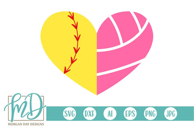 Softball Volleyball Heart SVG Morgan Day Designs 