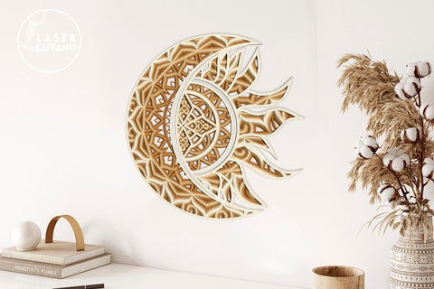 Solar Eclipse Laser Cut Wood Wall Art Sun and Moon SVG LaserCutano 