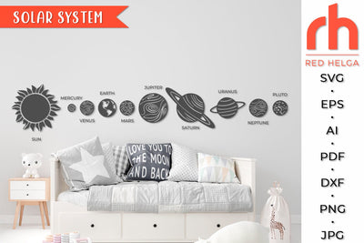 Solar System SVG, Space Wall Art Cut File, Planets Silhouette, Kids Wall Decor DXF SVG RedHelgaArt 