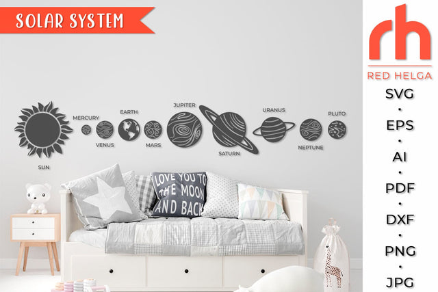 Solar System SVG, Space Wall Art Cut File, Planets Silhouette, Kids Wall Decor DXF SVG RedHelgaArt 