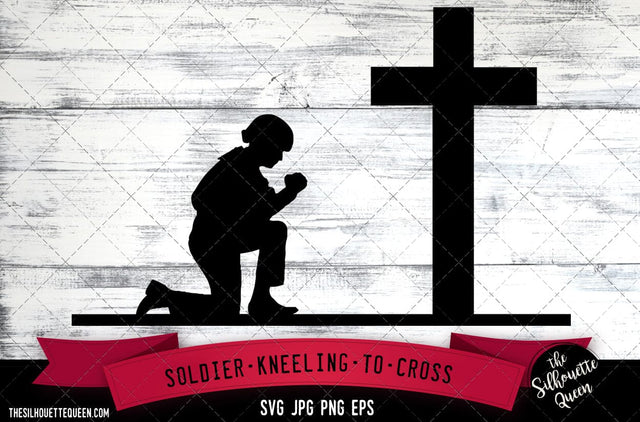 Soldier kneeling to cross SVG, Praying at Memorial Cross -Vector Art Commercial & Personal Use- Cricut,Silhouette,Cameo,Vinyl Cut SVG Loveleen Kaur 