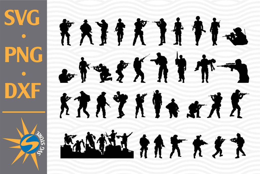 Soldier Silhouette SVG, PNG, DXF Digital Files Include - So Fontsy