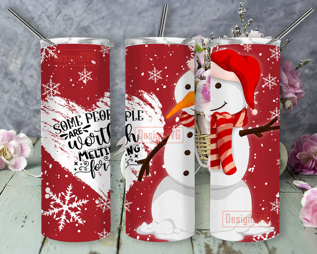 Some People Are Worth Melting For Tumbler Png, Snowman 20oz Skinny Tumbler, Merry Christmas Snowflake Tumbler Template, Snowman Sublimation Design, Digital Download Sublimation DesignSVG 