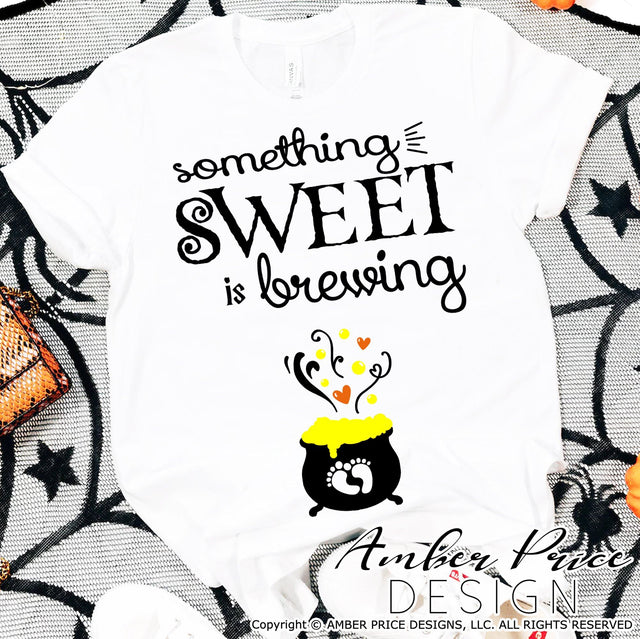 Something sweet is brewing SVG | Halloween Pregnancy SVG PNG DXF | Witchy Design SVG Amber Price Design 