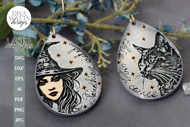 Something Wicked This Way Comes Glowforge Earrings Witch Earrings for Halloween Black Cat Earrings for Laser Earrings for Halloween SVG Diva Watts Designs 