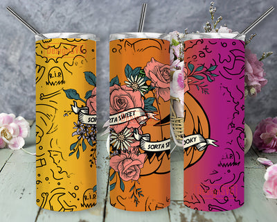 Sorta Sweet Sorta Spooky Tumbler png, Spooky Tumbler wrap, Halloween Sublimation Tumbler, Floral Pumpkin tumbler wrap, 20oz Skinny Tumbler Sublimation DesignSVG 