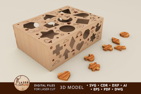 Sorter, Puzzle, Kids Craft, Montessori Toys, Shape, Wooden Box SVG LaserCutano 