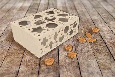 Sorter, Puzzle, Kids Craft, Montessori Toys, Shape, Wooden Box SVG LaserCutano 