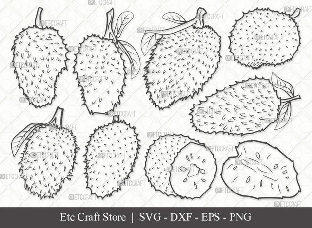 Soursop Outline SVG Cut File | Soursop Graviola Svg | Guanabana Svg | Graviola Svg | Muricata | Bundle | Eps | Dxf | Png SVG ETC Craft 