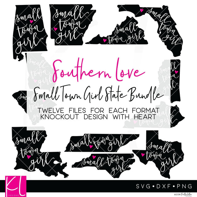 Southern Love Small Town Girl State Bundle SVG Kelly Lollar Designs