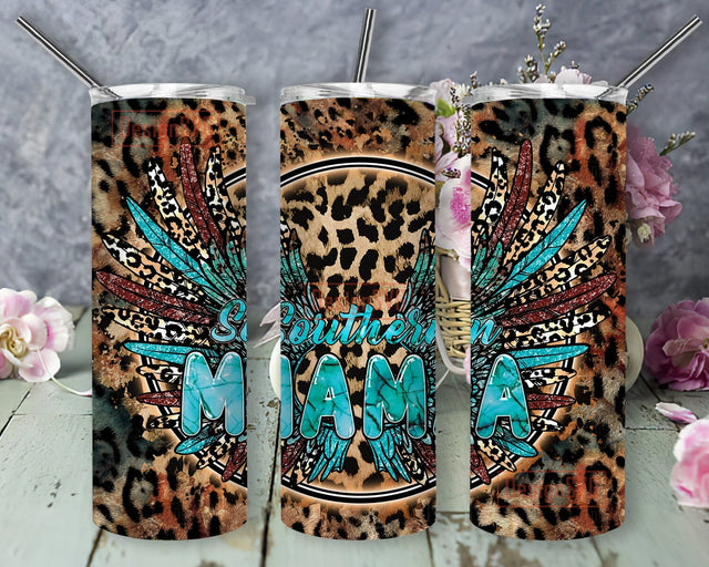 Southern Mama 20oz Skinny Tumbler, Mama Turquoise Design Tumbler, Country Mama Tumbler Png, Leopard Tumbler Wrap, Feathers Design Png, Instant Download Sublimation DesignSVG 