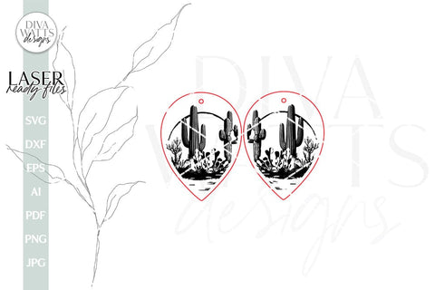 Southwest Desert Earrings For Laser Cactus Earrings for Glowforge Earrings Southwest Cactus Earrings SVG For Laser Earrings SVG Glowforge SVG Diva Watts Designs 
