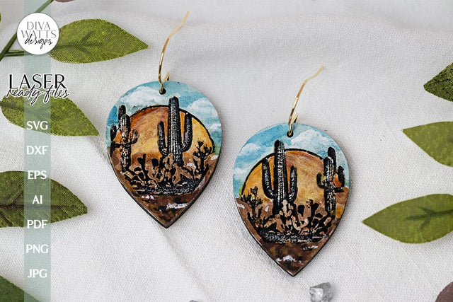 Southwest Desert Earrings For Laser Cactus Earrings for Glowforge Earrings Southwest Cactus Earrings SVG For Laser Earrings SVG Glowforge SVG Diva Watts Designs 