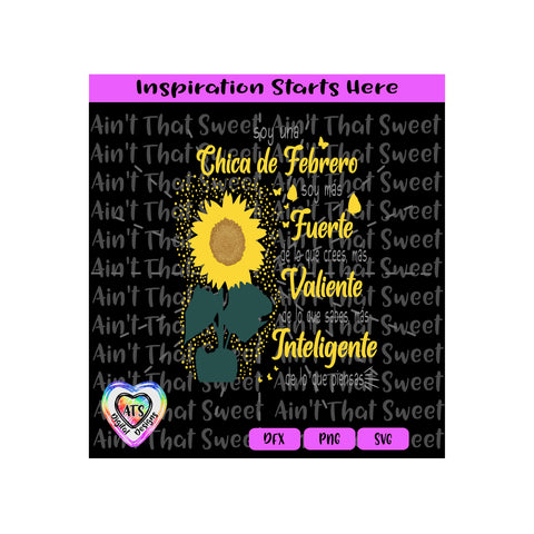 Soy Una Chica de Febrero with Sunflower - Spanish - Transparent PNG SVG DXF - Silhouette, Cricut, ScanNCut SVG Aint That Sweet 