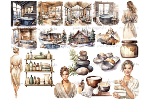 Spa Day Clipart | Winter Illustration Bundle SVG GlamArtZhanna 