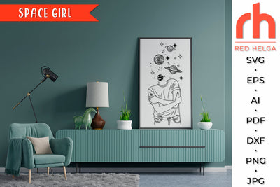 Space Girl SVG - Woman with Planets Cut File SVG RedHelgaArt 