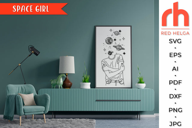 Space Girl SVG - Woman with Planets Cut File SVG RedHelgaArt 