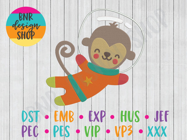 Space Monkey Machine Embroidery Design Embroidery/Applique BNRDesignShop 