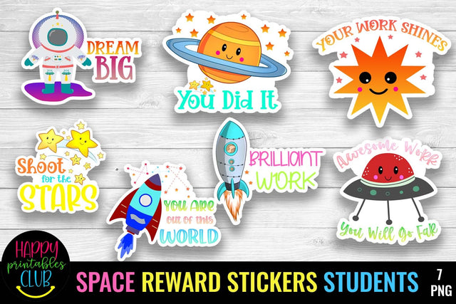 Space Reward Stickers for Students - Digital Reward Stickers SVG Happy Printables Club 