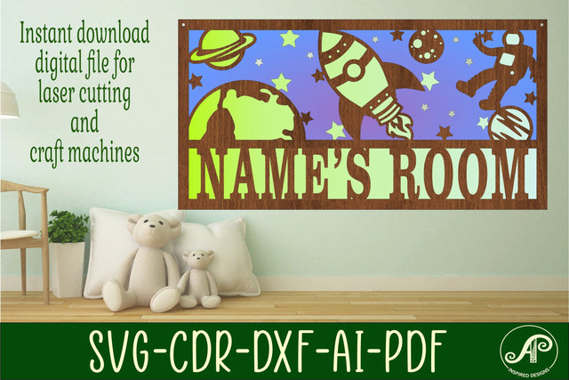 Space scene name sign SVG 3 layer laser cut template SVG APInspireddesigns 