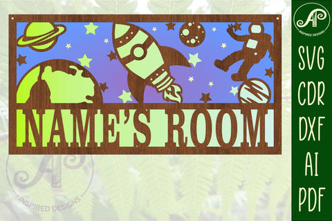 Space scene name sign SVG 3 layer laser cut template SVG APInspireddesigns 