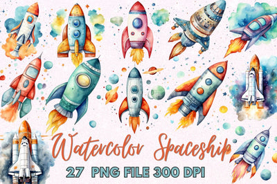 Spaceship Watercolor Clipart Bundle Sublimation Regulrcrative 