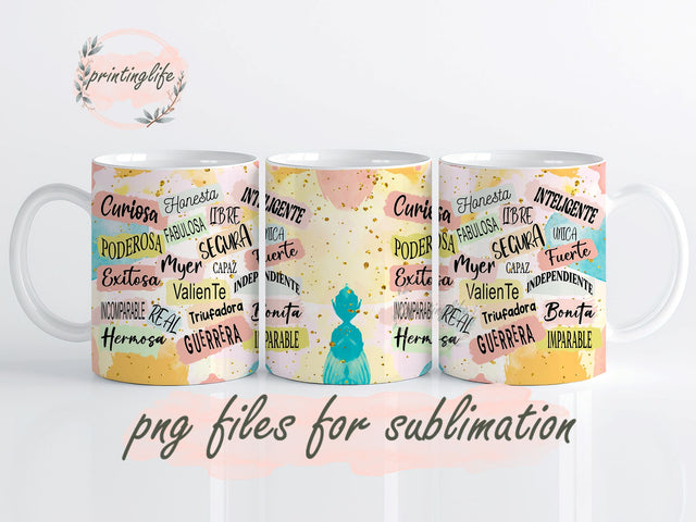 Spanish Positive Design, Mujer Motivational wrap, Digital Sublimation design, Motivational Digital Design, Motivational Design Sublimation PrintingLife 