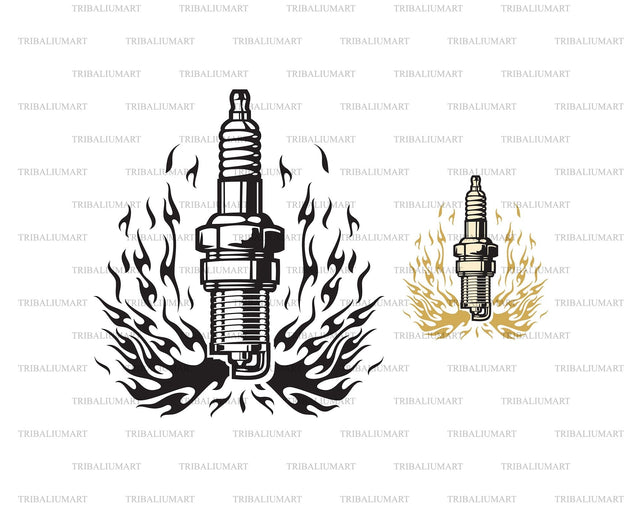 Spark Plug with Flame SVG TribaliumArtSF 
