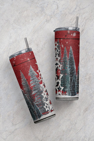 Sparkling Pink Christmas Trees 20oz Skinny Tumbler Sublimation PNG Download, Christmas tumbler Sublimation CaldwellArt 
