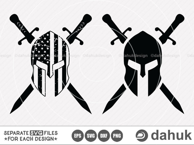 Spartan svg, Spartan helmet with crossed swords, Spartan Helmet svg, Us Flag svg, Eps, Dxf, Silhouette, Png, digital art, clipart SVG dahukdesign 
